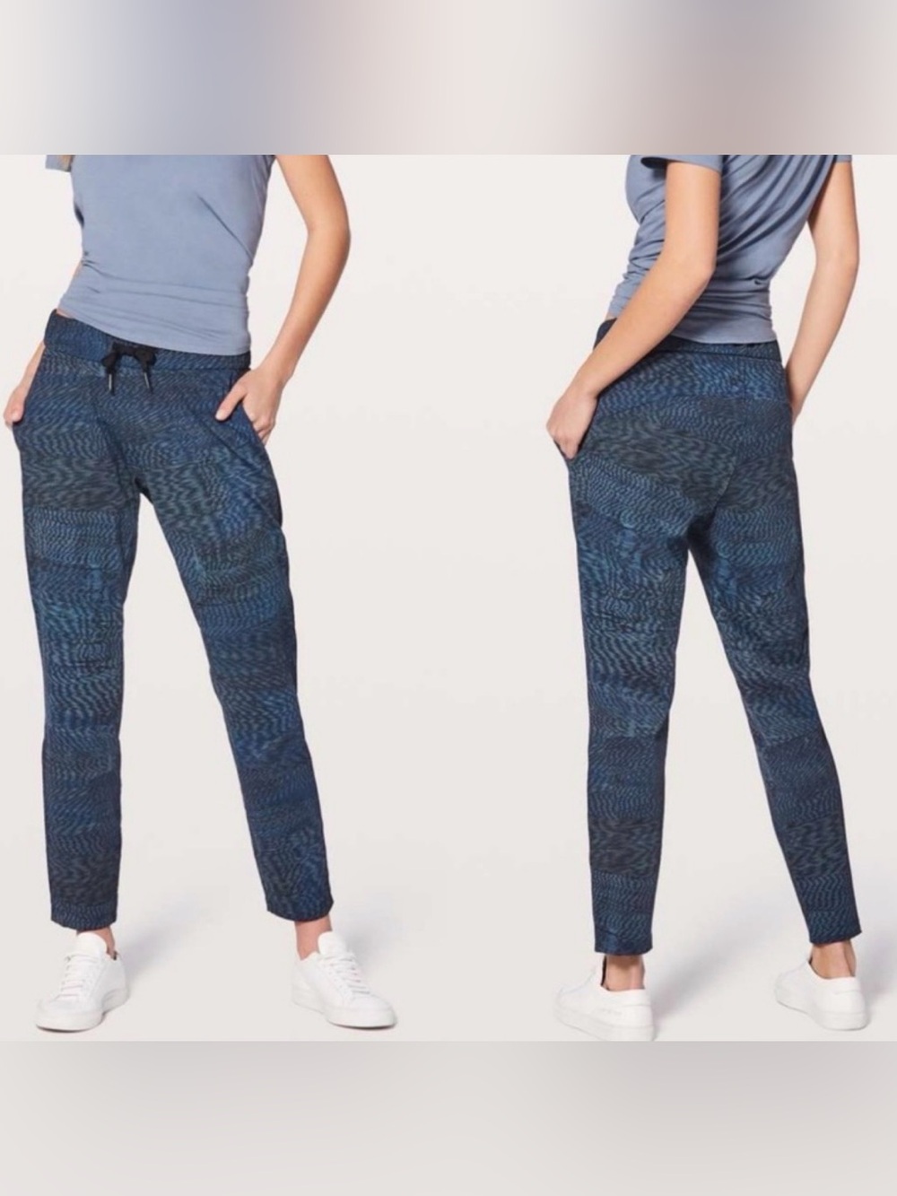 Lululemon On the Fly Hi-Rise Pant 27” Linear Flux Battleship Multi Navy, Size 6